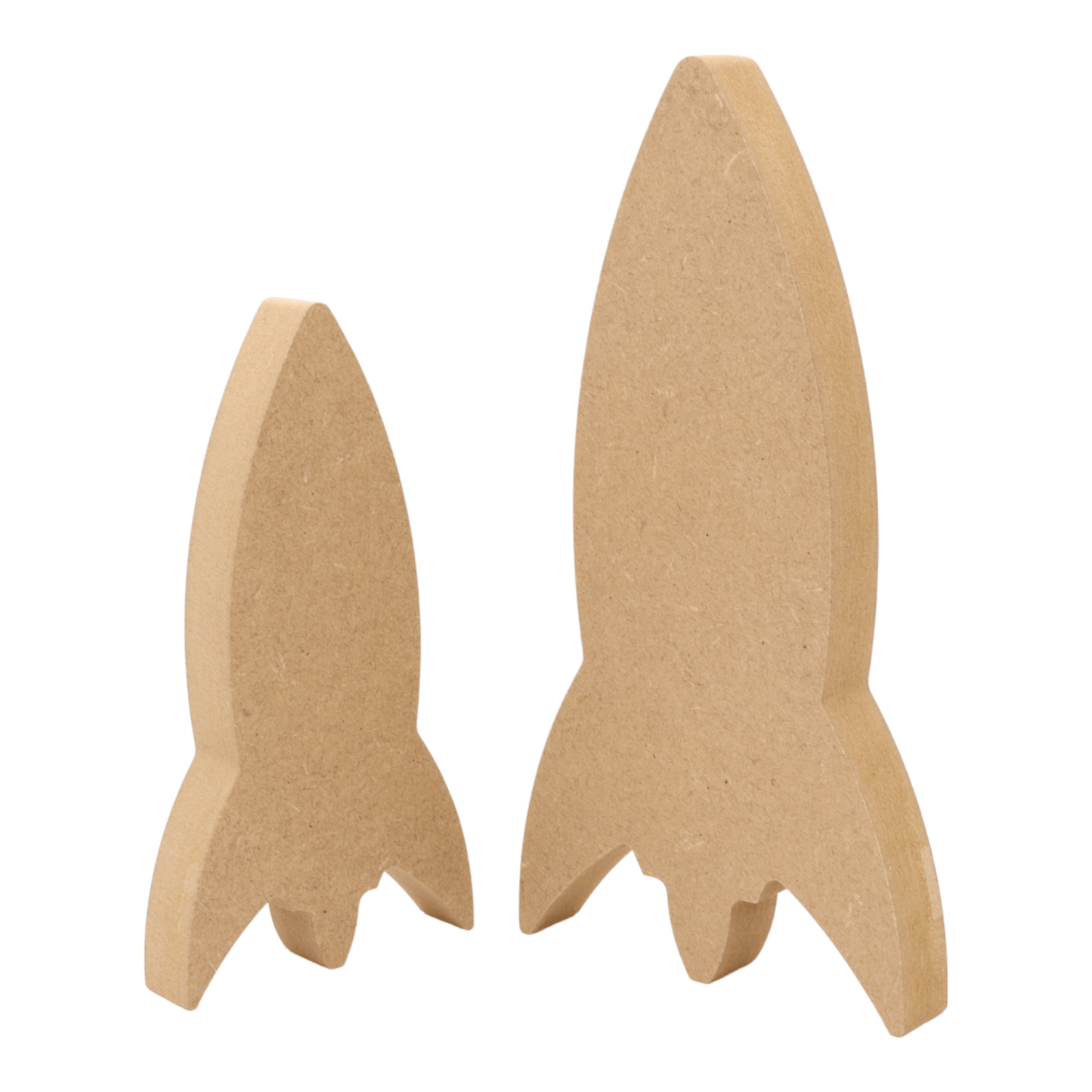 CNC routed freestanding rocket shapes made from MDF, quality craft shapes for DIY projects.