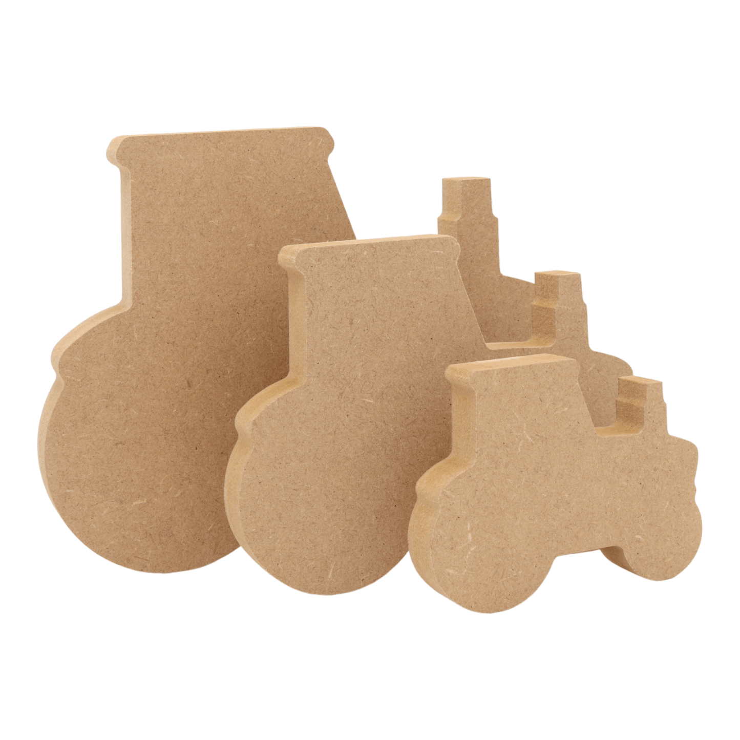 CNC routed freestanding tractor shapes made from MDF, quality craft shapes for DIY projects.