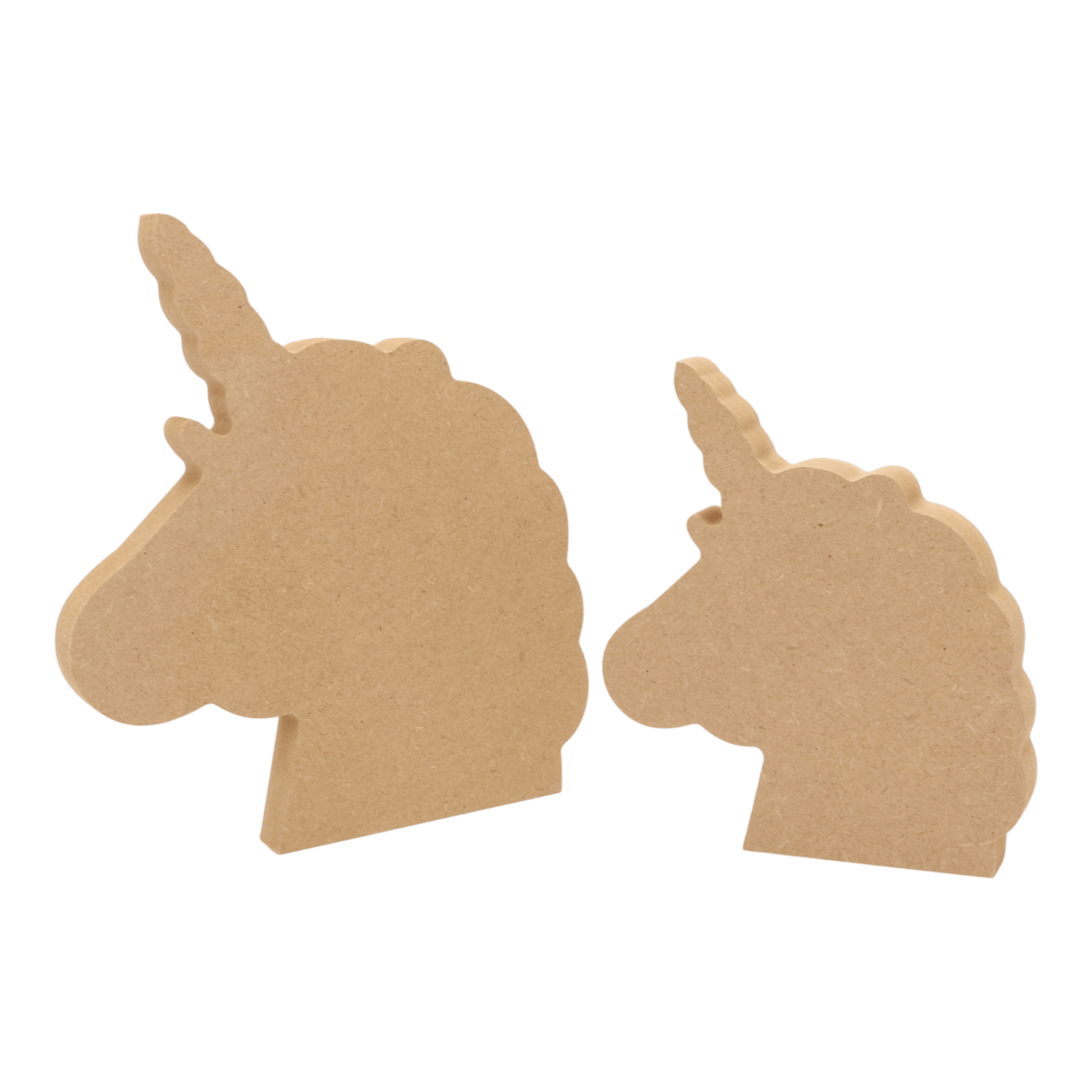 CNC routed freestanding unicorn head shapes made from MDF, quality craft shapes for DIY projects.