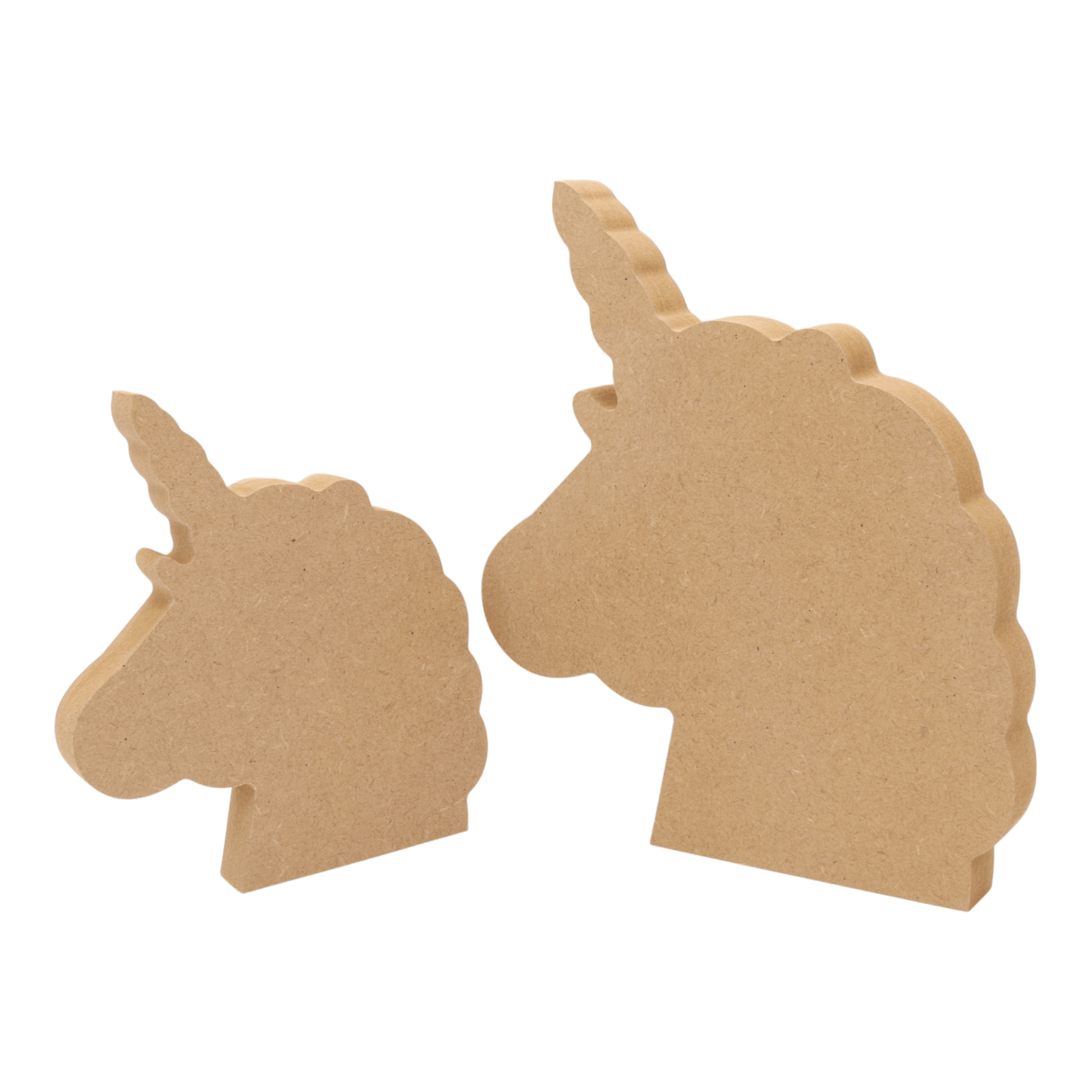 CNC routed freestanding unicorn head shapes made from MDF, quality craft shapes for DIY projects.