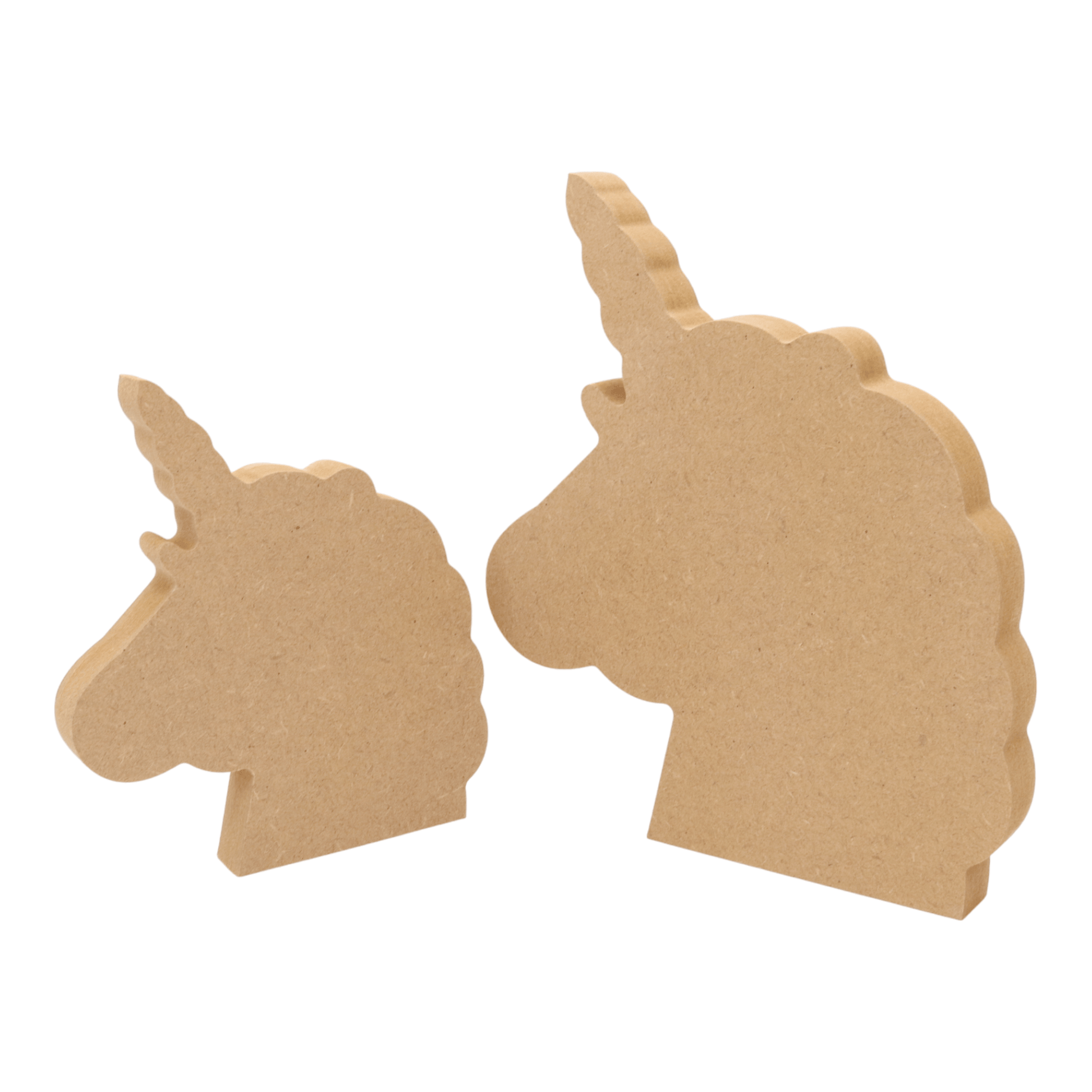 CNC routed freestanding unicorn head shapes made from MDF, quality craft shapes for DIY projects.