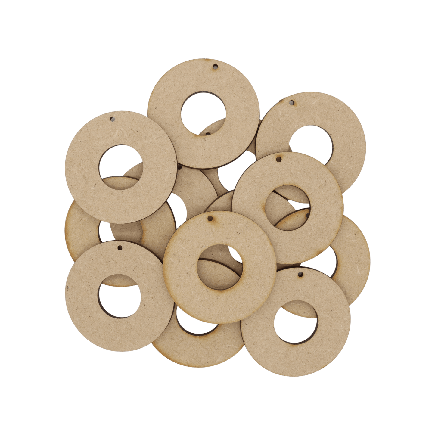 Laser cut MDF hoop pendant craft shapes, 3mm thick, perfect for arts & crafts projects.