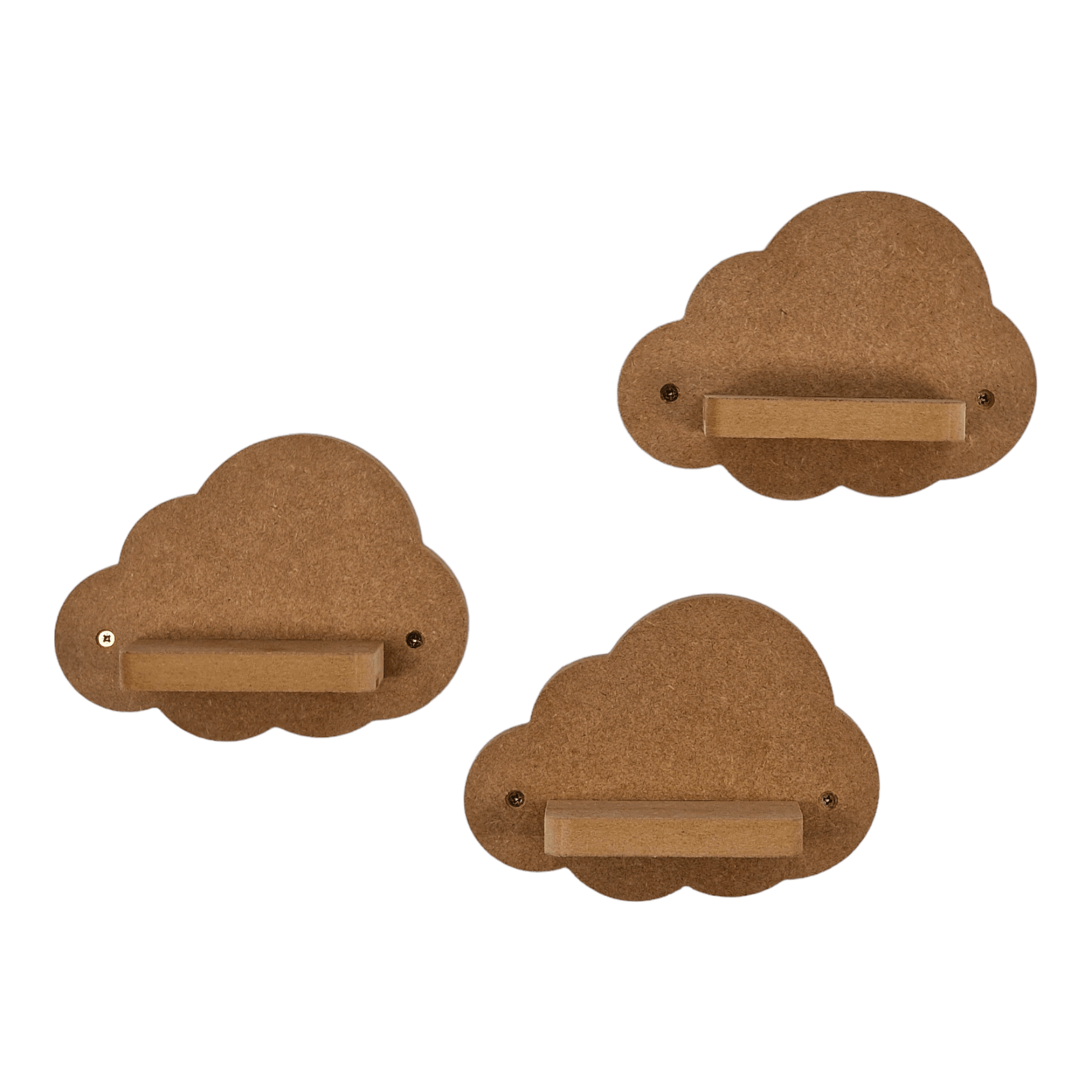 Cloud shaped display shelf set for Tonie figures, featuring three small MDF shelves for Tonie figure storage.