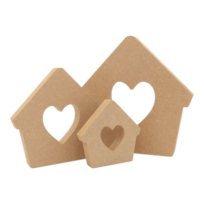 CNC routed freestanding bird house with heart cut-out shapes made from MDF, quality craft shapes for DIY projects.