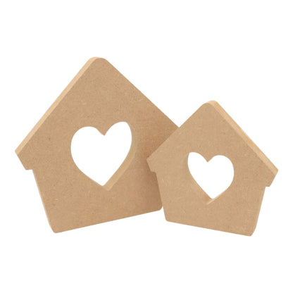 CNC routed freestanding bird house with heart cut-out shapes made from MDF, quality craft shapes for DIY projects.