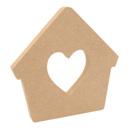 CNC routed freestanding bird house with heart cut-out shapes made from MDF, quality craft shapes for DIY projects.