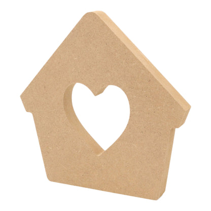 CNC routed freestanding bird house with heart cut-out shapes made from MDF, quality craft shapes for DIY projects.