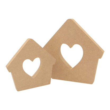 CNC routed freestanding bird house with heart cut-out shapes made from MDF, quality craft shapes for DIY projects.