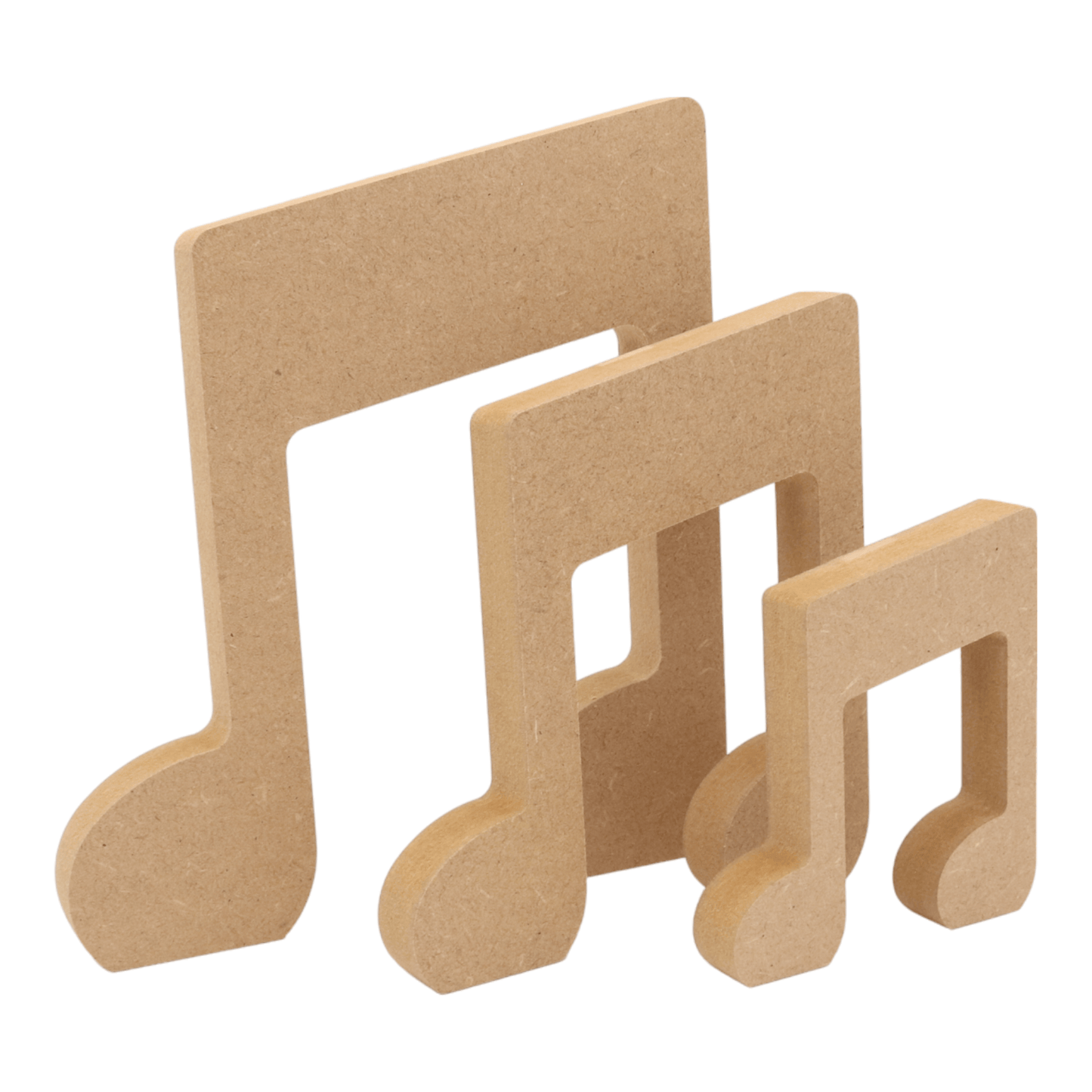 CNC routed freestanding music note shapes made from MDF, quality craft shapes for DIY projects.