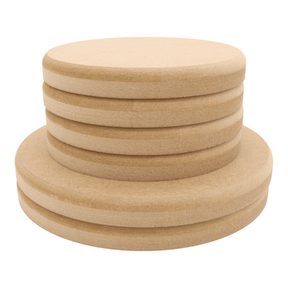 CNC routed circle shapes made from MDF with a round edge, quality craft shapes for DIY projects.