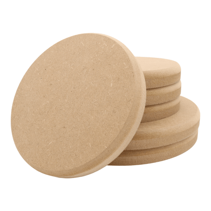 CNC routed circle shapes made from MDF with a round edge, quality craft shapes for DIY projects.