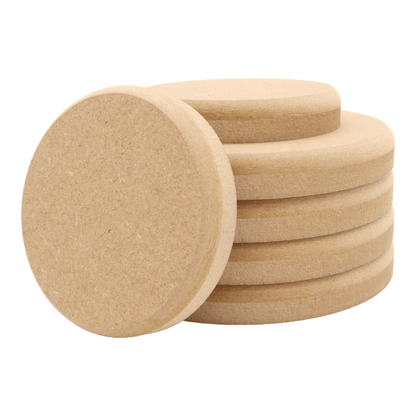 CNC routed circle shapes made from MDF with a round edge, quality craft shapes for DIY projects.