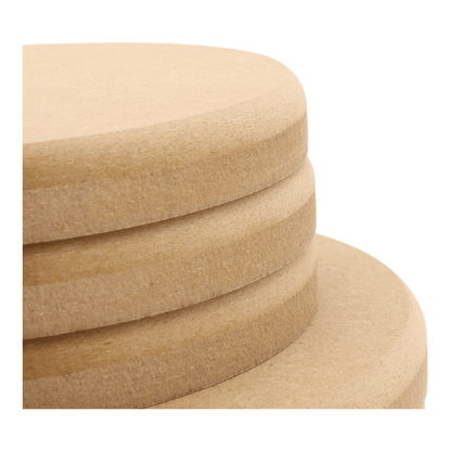 CNC routed circle shapes made from MDF with a round edge, quality craft shapes for DIY projects.