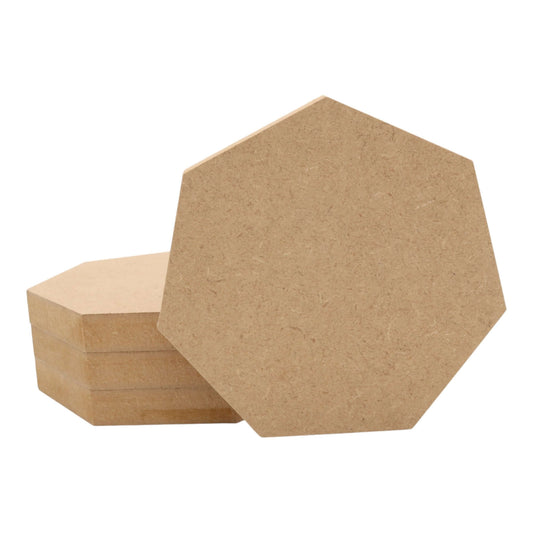 CNC routed heptagon shapes made from MDF with a square edge, quality craft shapes for DIY projects.