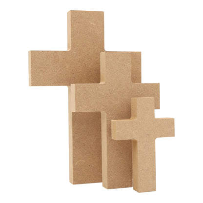 CNC routed freestanding latin cross shapes made from MDF, quality craft shapes for DIY projects.