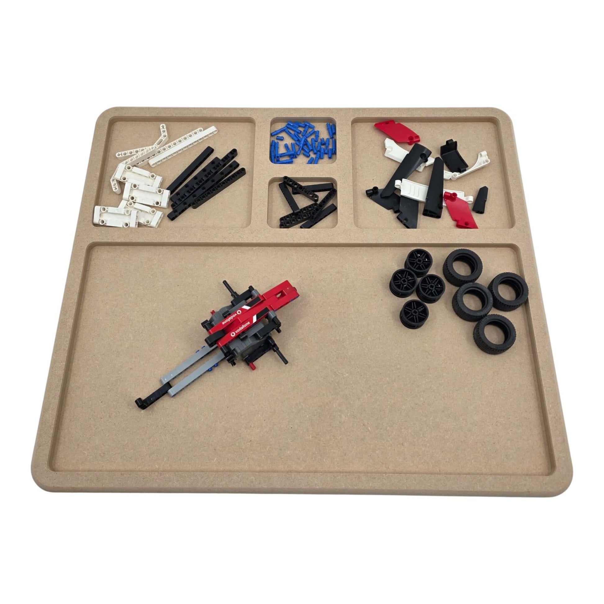 Pro-Series Large | LEGO® Compatible Sorting & Building Tray | LS5 with assorted building parts organized.
