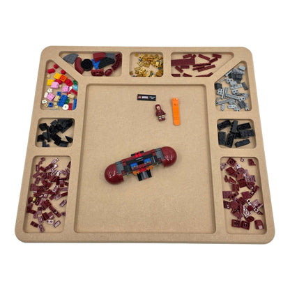 LEGO Compatible Sorting & Building Tray filled with assorted LEGO bricks and building pieces for easy organization. Front View LS6