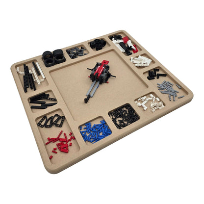 LEGO Compatible Sorting & Building Tray filled with assorted LEGO bricks and building pieces for easy organization. Left hand View LS7