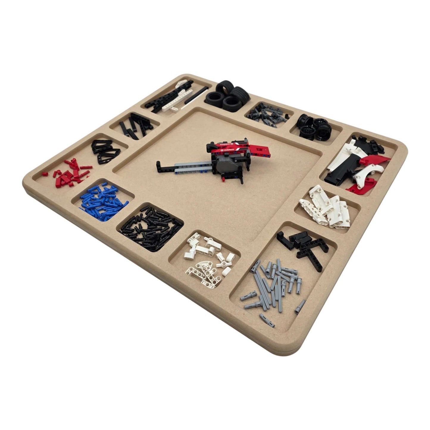 LEGO Compatible Sorting & Building Tray filled with assorted LEGO bricks and building pieces for easy organization. Right hand View LS7