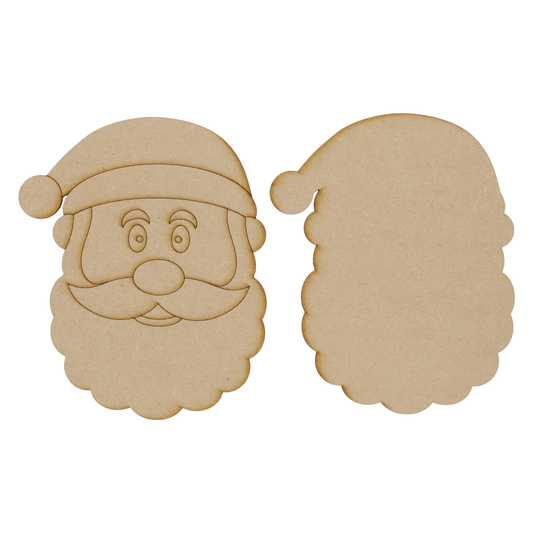 Laser cut MDF large santa head craft shapes, 3mm thick, perfect for arts & crafts projects.