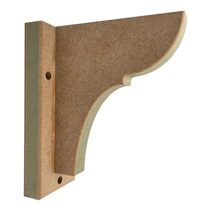 Shaker Gallows Bracket with Backplate - Style 6 crafted from moisture-resistant MDF for custom shelving support.