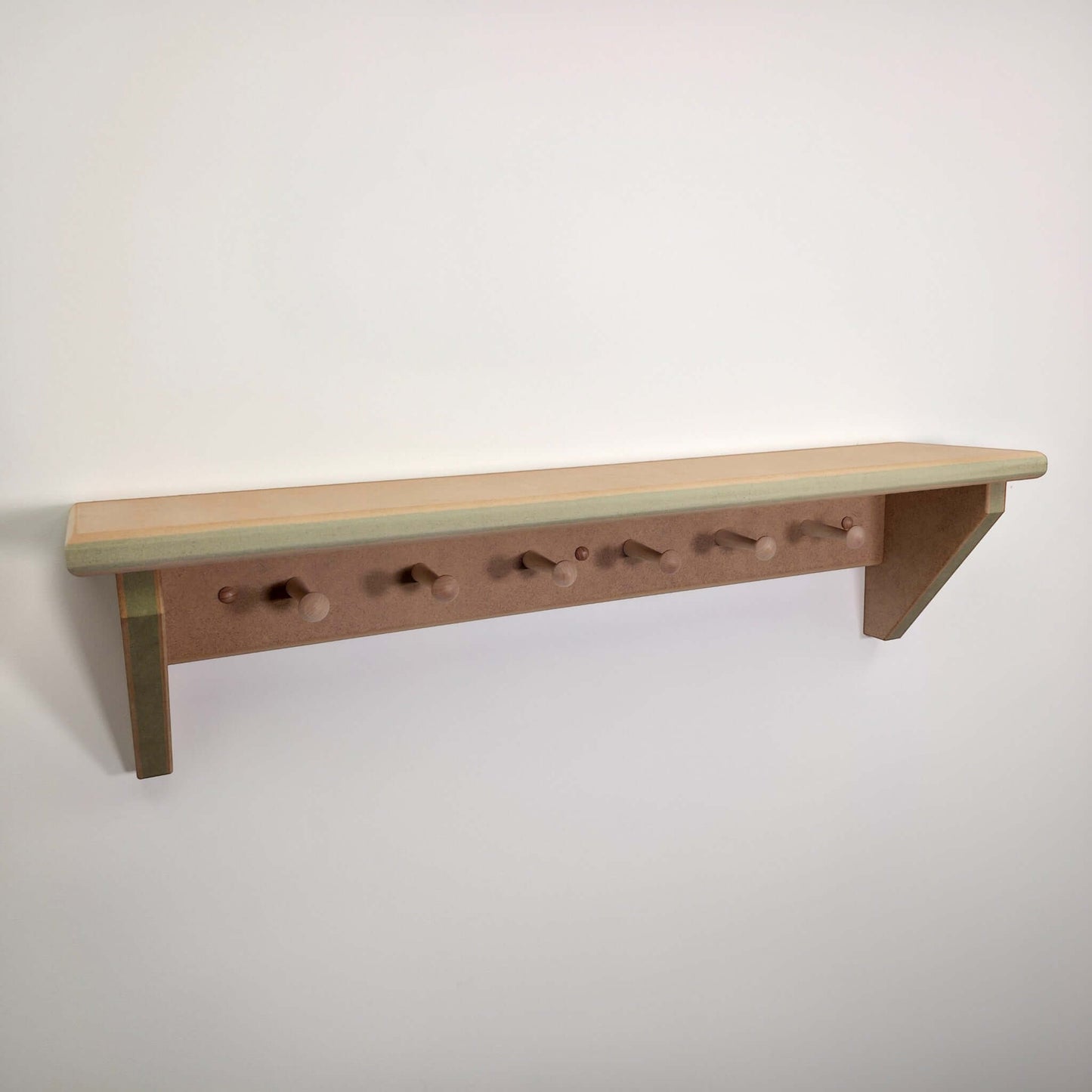 Modern Shaker Peg Shelf - Handmade peg shelf ready to paint, featuring clean lines and sturdy construction.