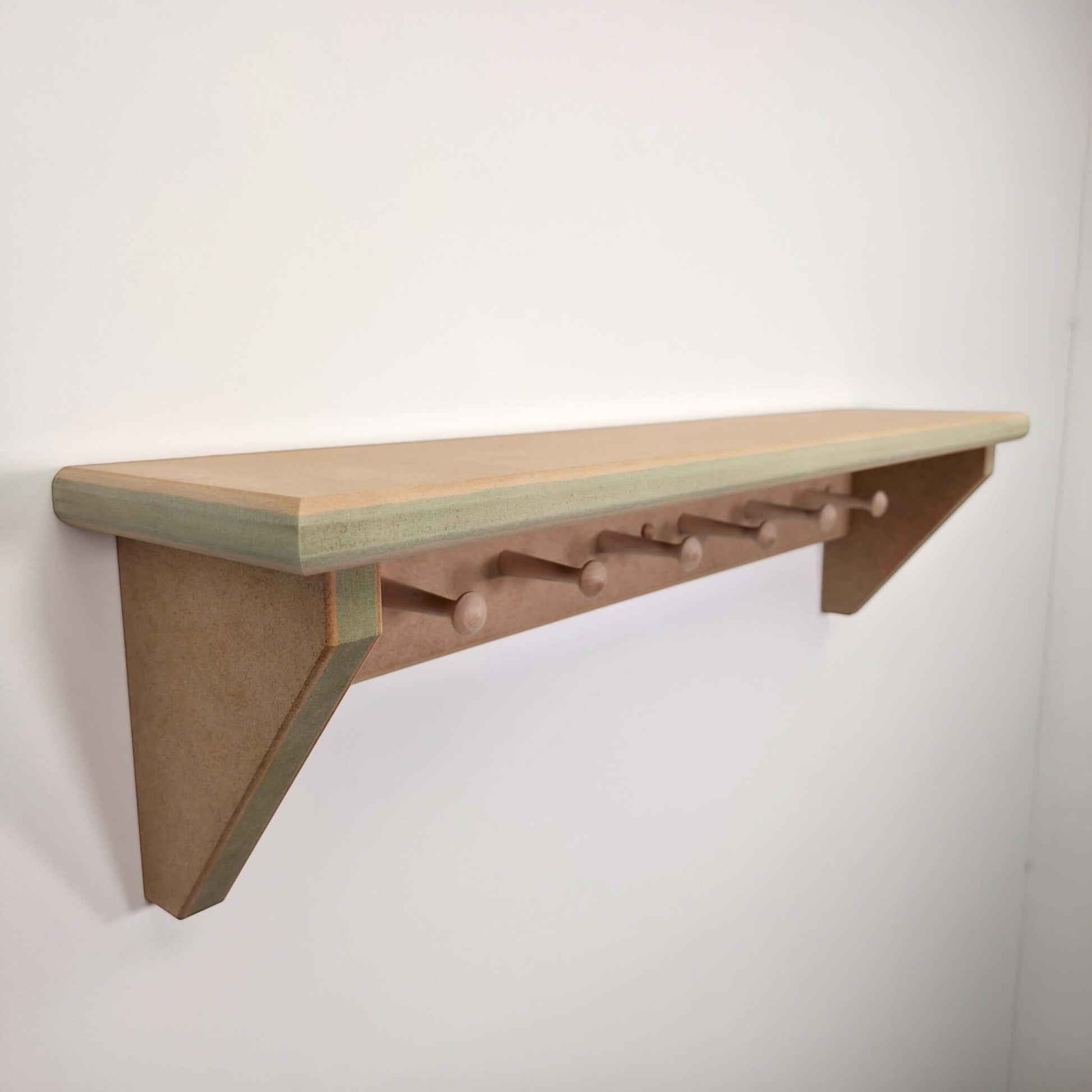 Modern Shaker Peg Shelf - Handmade shelf with hooks, ready to paint for organizing spaces.