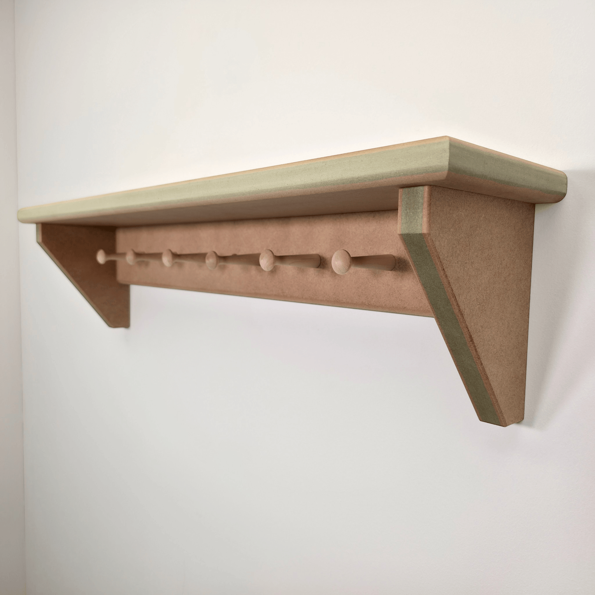 Modern Shaker Peg Shelf showcasing handmade design with clean lines and peg details, ready to paint.