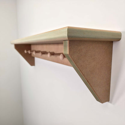 Modern Shaker Peg Shelf - Handmade shelf with peg hooks, ready to paint, showcasing clean lines and durable construction.