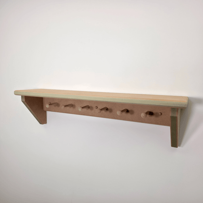 Modern Shaker Peg Shelf - Handmade shelf with hooks, ready to paint, perfect for hallway or nursery organization.