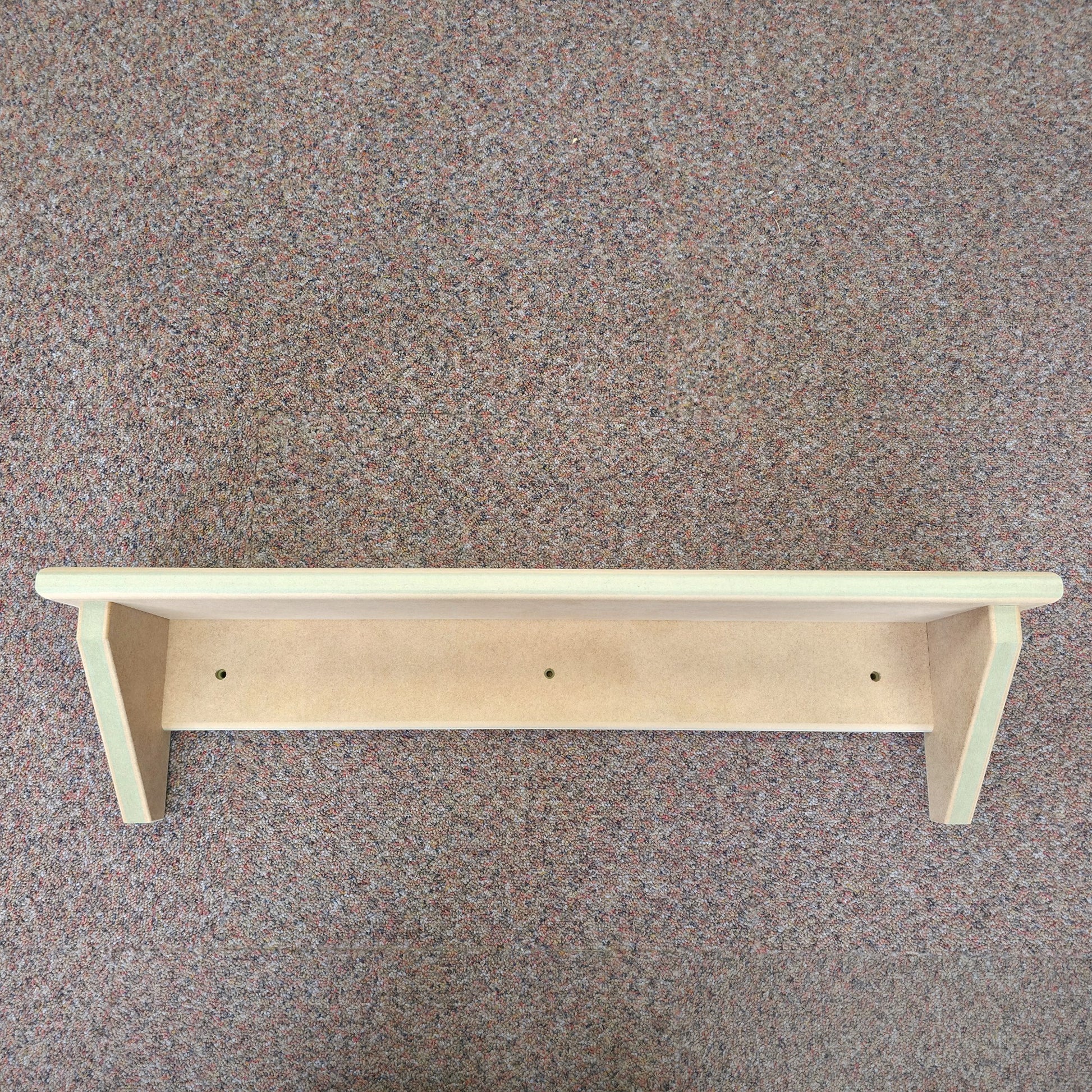 Modern Shaker Wall Shelf - Handmade, minimalist shelf design ready for painting, showing a smooth surface and sturdy brackets.