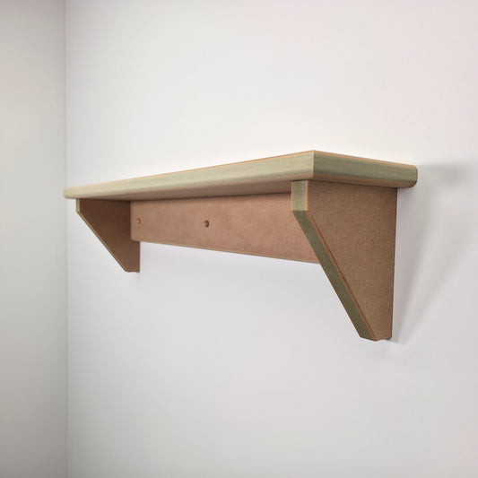 Modern Shaker Wall Shelf displayed against a wall, showcasing its clean, handcrafted design with sturdy brackets.