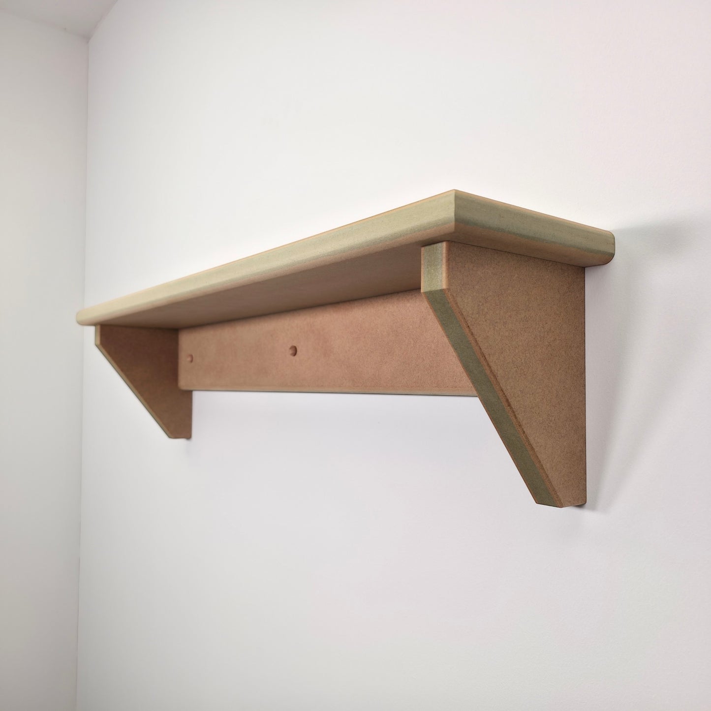 Modern Shaker Wall Shelf displayed on a wall, showcasing its sleek and sturdy design, ready for painting.