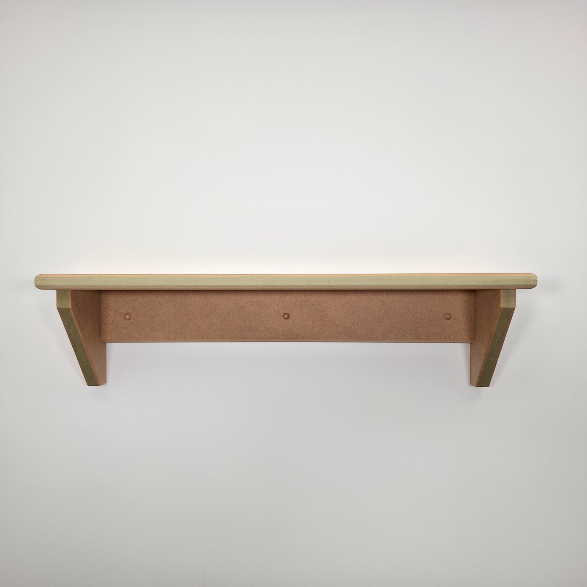 Modern Shaker Wall Shelf front view, handmade, ready to paint, showcasing solid design and smooth surface.
