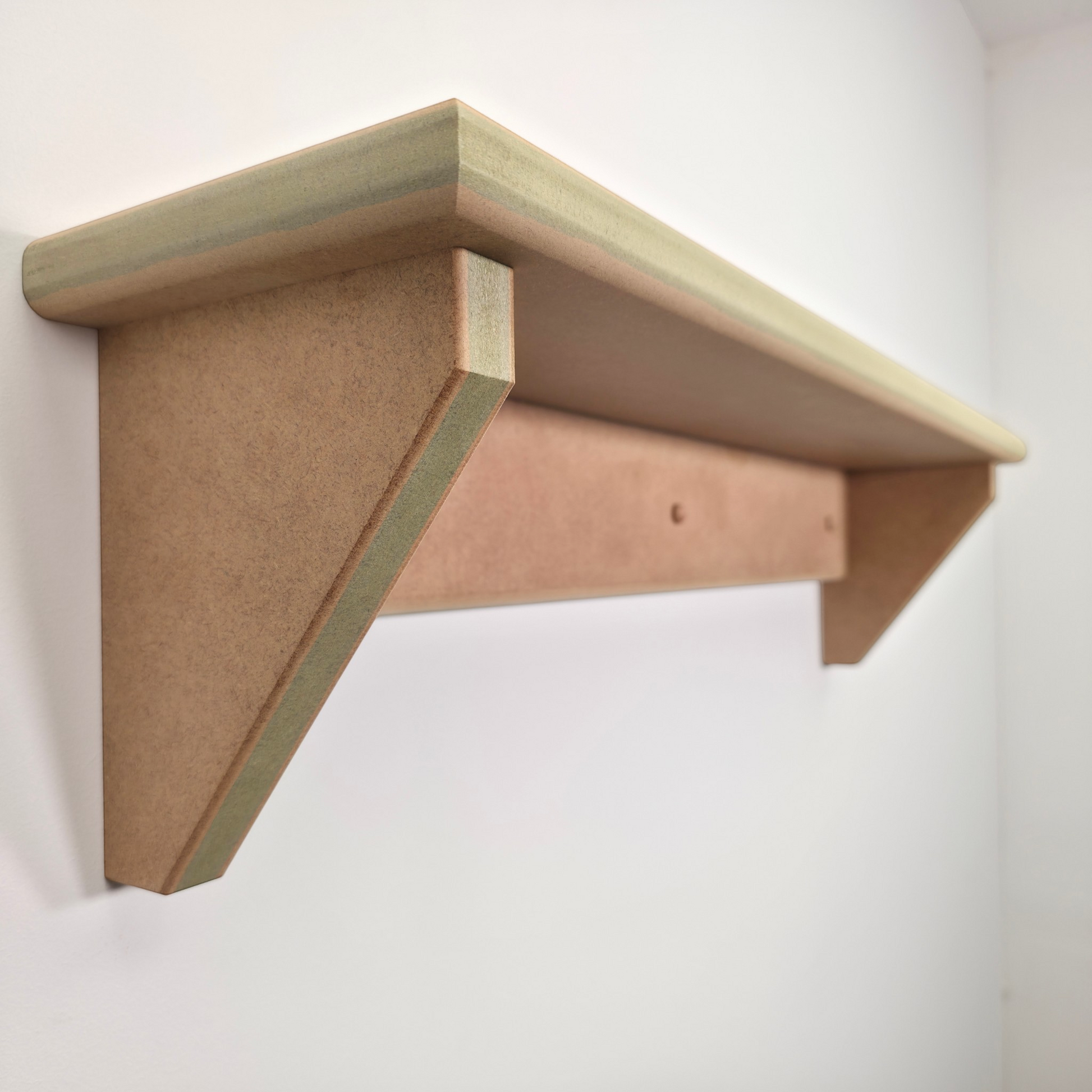 Modern Shaker Wall Shelf showcasing a handmade design with smooth edges, perfect for painting and wall organization.
