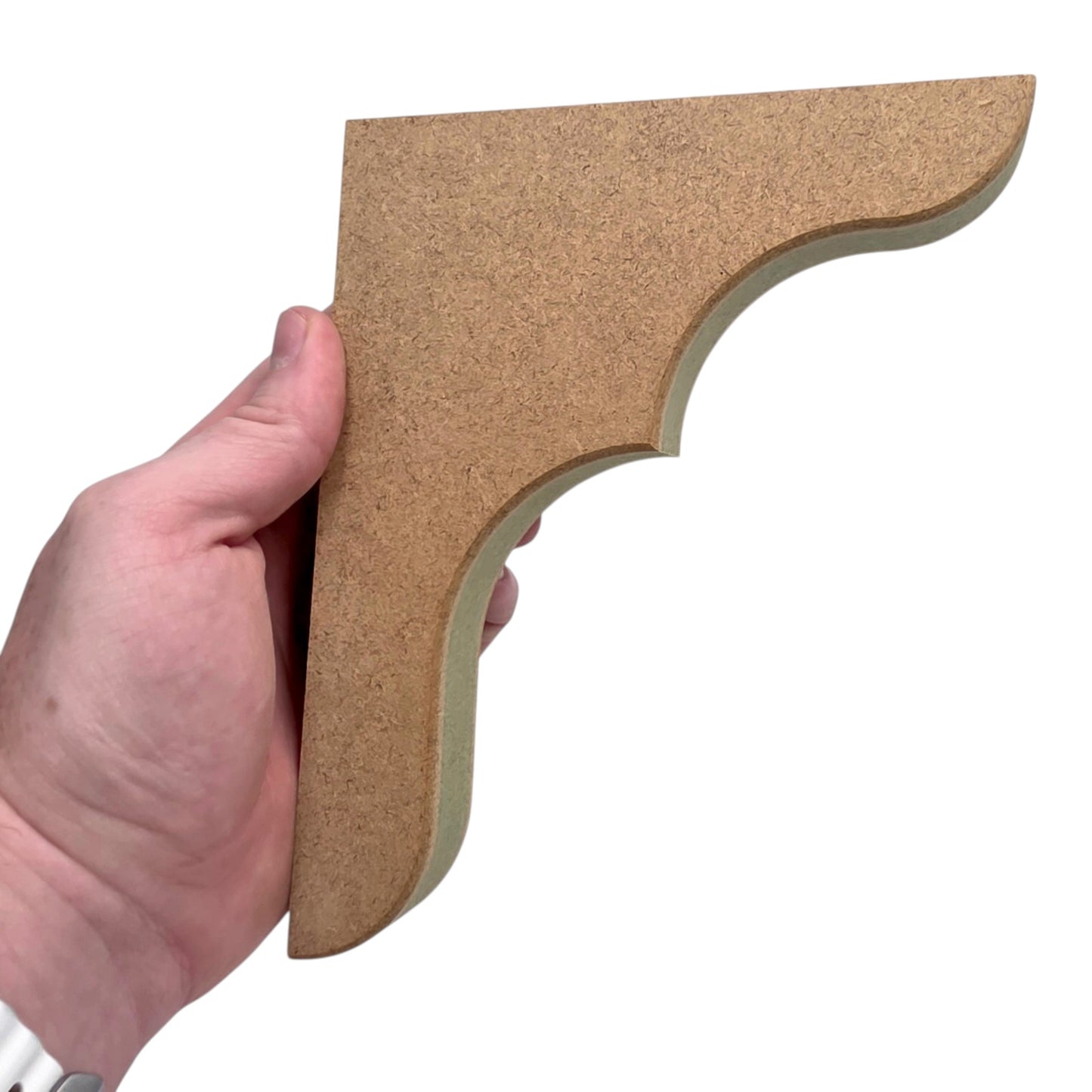 Traditional Shaker Shelf Bracket held in hand, showcasing its elegant design and precision craftsmanship.