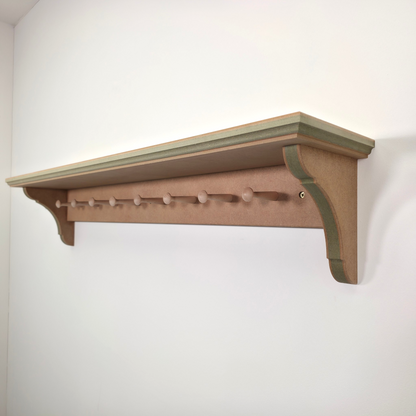 Handmade Traditional Shaker Peg Shelf - Ready to Paint