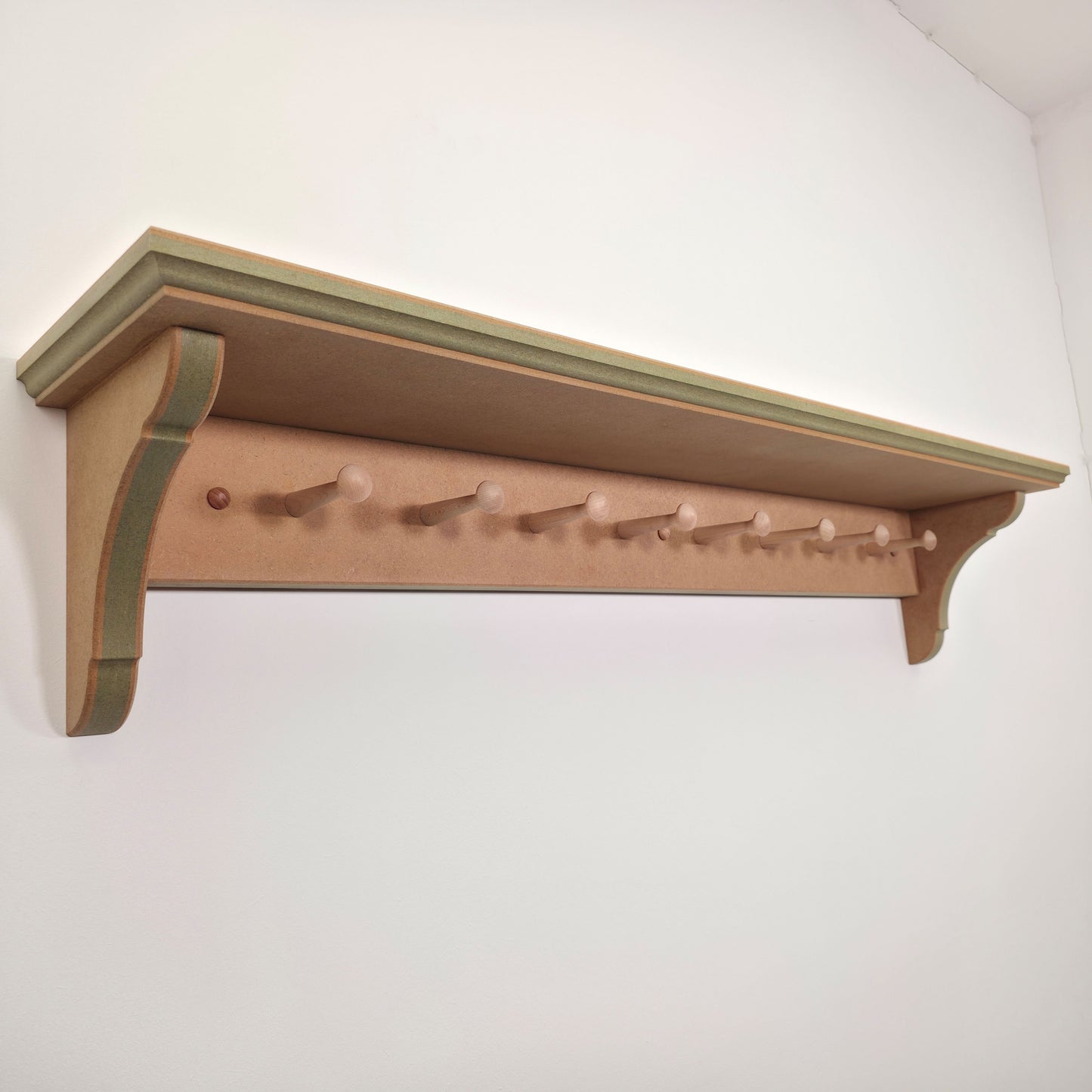 Handmade Traditional Shaker Peg Shelf - Ready to Paint