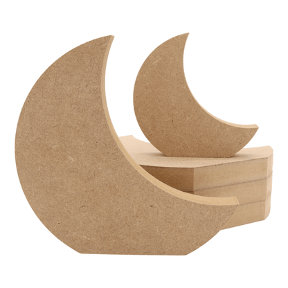 CNC routed freestanding crescent moon shapes made from MDF, quality craft shapes for DIY projects.