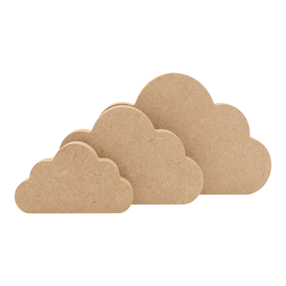 CNC routed freestanding cloud shapes made from MDF, quality craft shapes for DIY projects.