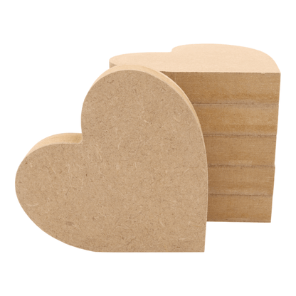 CNC routed freestanding slanted heart shapes made from MDF, quality craft shapes for DIY projects.