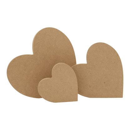 CNC routed freestanding slanted heart shapes made from MDF, quality craft shapes for DIY projects.