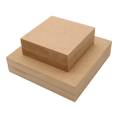 CNC routed square shapes made from MDF with a square edge, quality craft shapes for DIY projects.