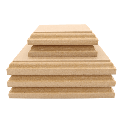 CNC routed square shapes made from MDF with a trophy edge, quality craft shapes for DIY projects.