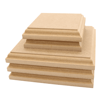 CNC routed square shapes made from MDF with a trophy edge, quality craft shapes for DIY projects.