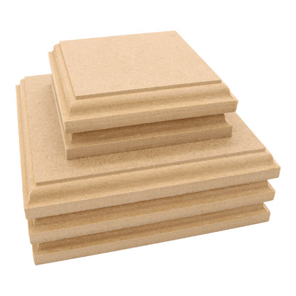 CNC routed square shapes made from MDF with a trophy edge, quality craft shapes for DIY projects.