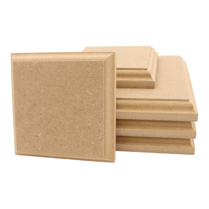 CNC routed square shapes made from MDF with a trophy edge, quality craft shapes for DIY projects.