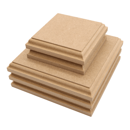 CNC routed square shapes made from MDF with a trophy edge, quality craft shapes for DIY projects.