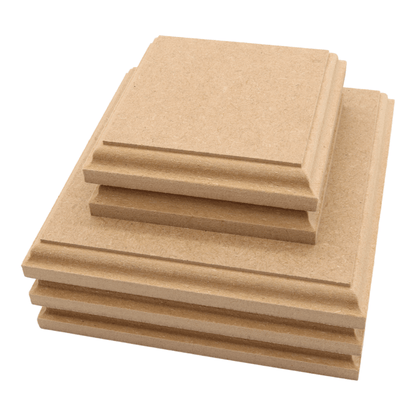 CNC routed square shapes made from MDF with a trophy edge, quality craft shapes for DIY projects.