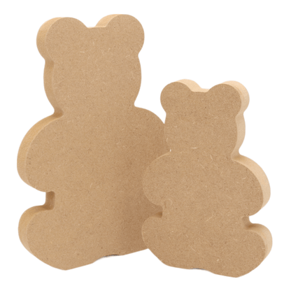 CNC routed freestanding teddy bear shapes made from MDF, quality craft shapes for DIY projects.